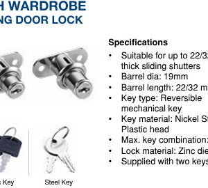 PUSH WARDROBE SLIDING DOOR LOCK